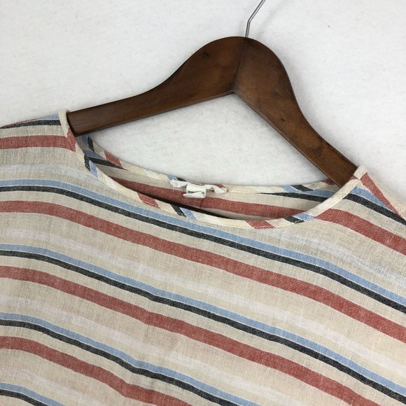 BeachLunchLounge Women's Size XS Multicolor Striped Linen Blend Top Oversized - Picture 2 of 9